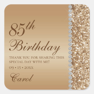 Sticker Carré Remerciements élégants pour 85e anniversaire en or