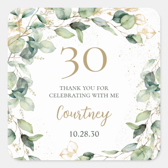 Sticker Carré Remerciements Eucalyptus pour 30 ans (Devant)