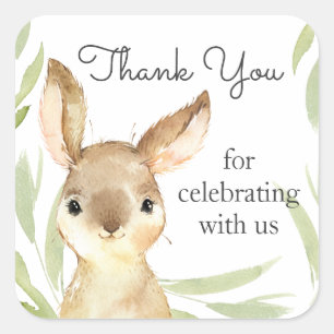 Sticker Carré Remerciements pour Baby Shower Adorable Lapin de G