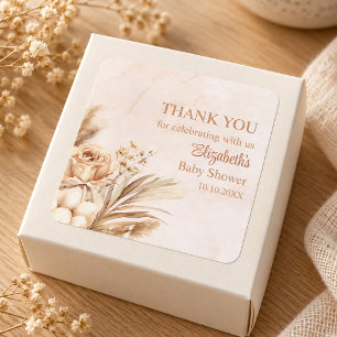 Sticker Carré Remerciements pour Baby Shower Fleurs de Pampas Ne