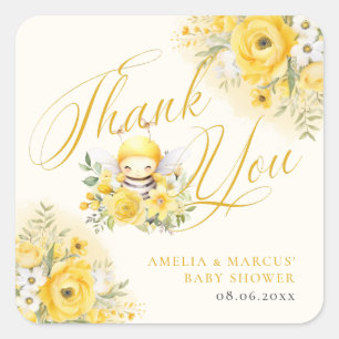 Sticker Carré Remerciements pour une Baby Shower "Une Douce Peti