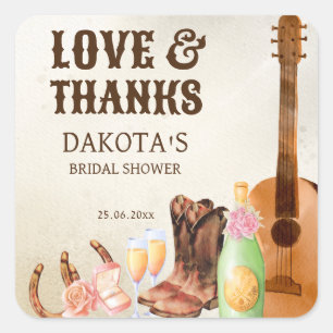 Sticker Carré Remerciements pour une fête prénuptiale de cowgirl
