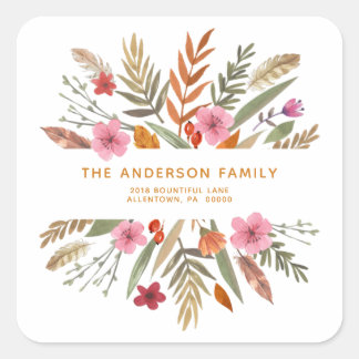 STICKER CARRÉ REMERCIER FESTIVE FALL FOLIAGE ADRESSE DE RETOUR