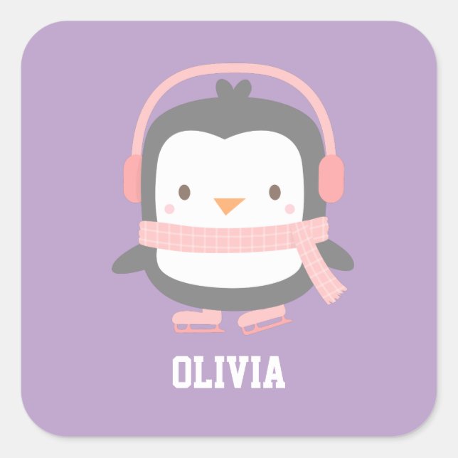 Sticker Carré Remplisseurs de Noël de pingouin mignon pour fille (Devant)