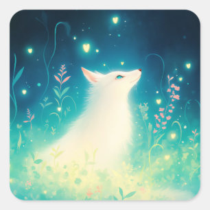 Sticker Carré Renard arctique blanc dans le Jardin botanique de