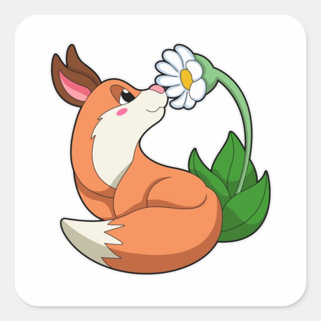 Sticker Carré Renard avec fleurs blanches (Devant)