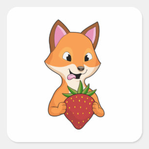 Sticker Carré Renard avec fraise