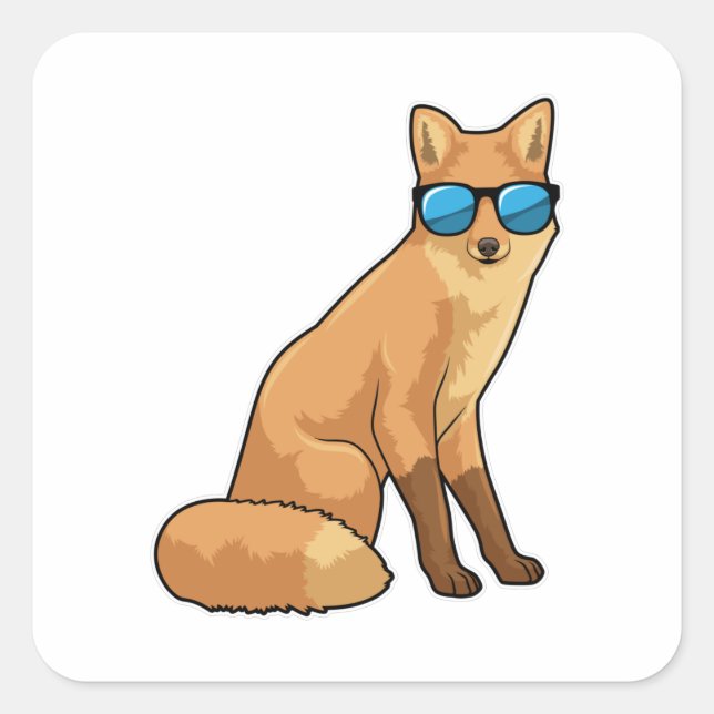 Sticker Carré Renard avec lunettes de soleil (Devant)