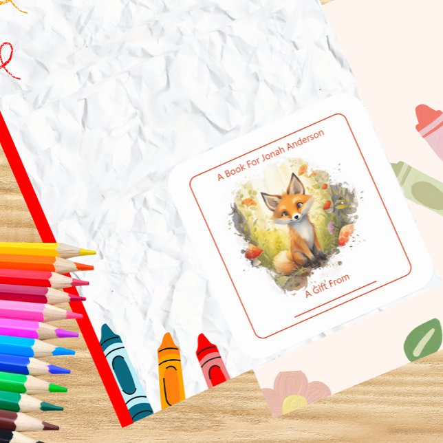 Sticker Carré Renard Charmant Dans La Plaque Forestière (Créateur téléchargé)