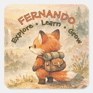 Sticker Carré Renard de la forêt explorateur Mignon Animaux de l