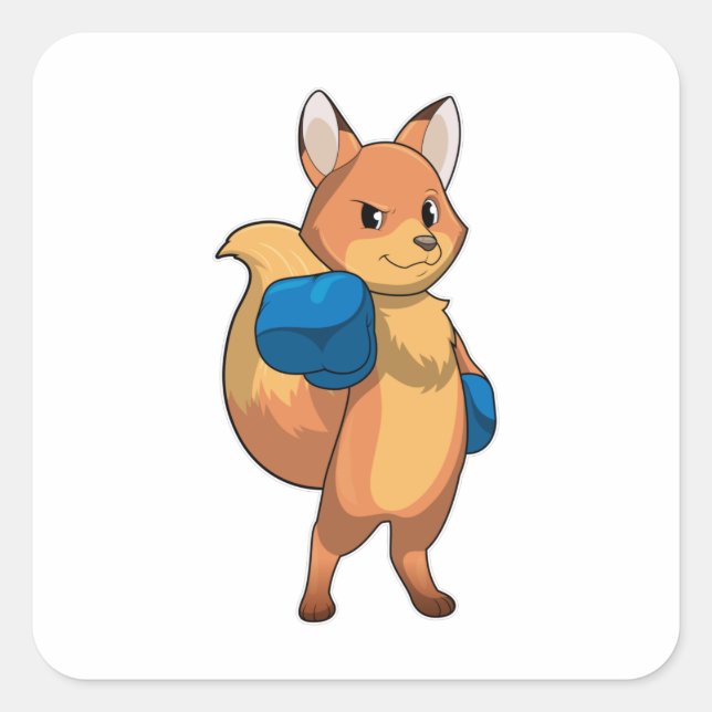 Sticker Carré Renard en boîte avec gants de boxe (Devant)