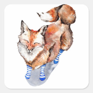 Sticker Carré Renard en Chaussettes