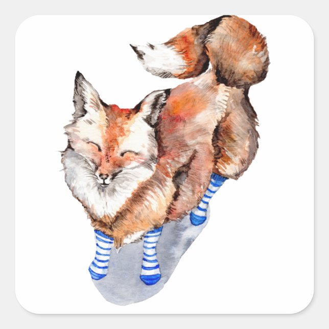 Sticker Carré Renard en Chaussettes (Devant)