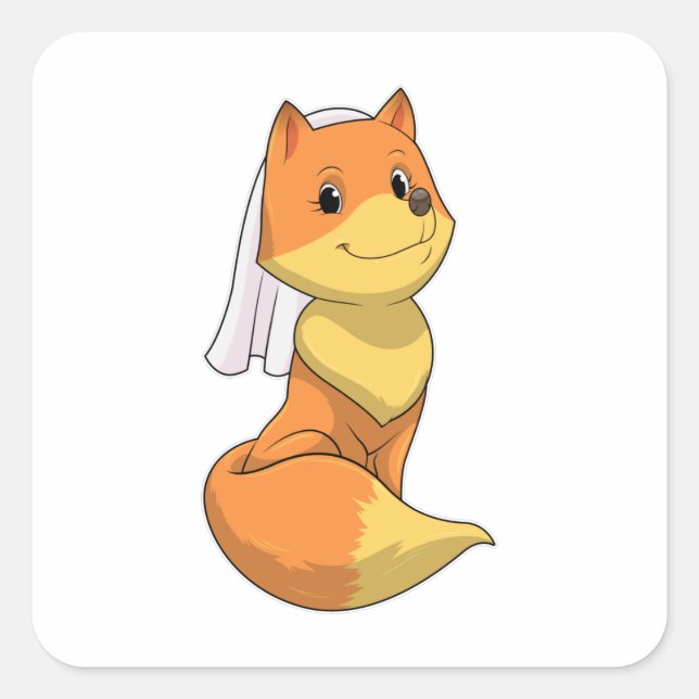 Sticker Carré Renard en mariée avec Voile (Devant)