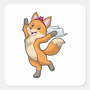 Sticker Carré Renard en mariée avec voile et cœur