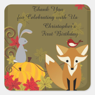 Sticker Carré Renard et boisé Animaux Automne 1er anniversaire M
