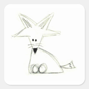 Sticker Carré renard gribouillage noir blanc gris simple dessin