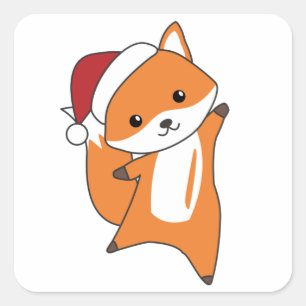 Sticker Carré Renard Noël Neige Hiver Animaux Renards Foxes
