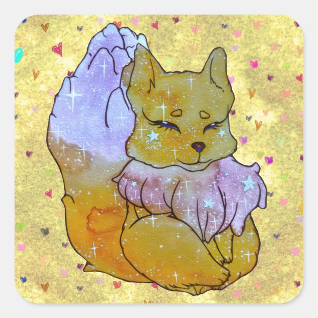 Sticker Carré Renard nommé Dice (Devant)