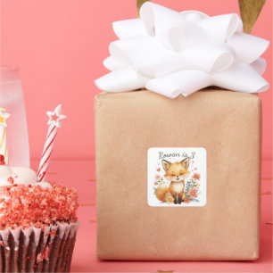 Sticker Carré Renard Orange Animal de Forêt Floral Pastel