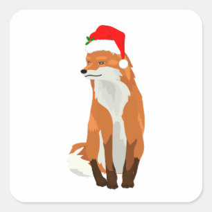 Sticker Carré Renard portant un chapeau de Père Noël laid Sweat 