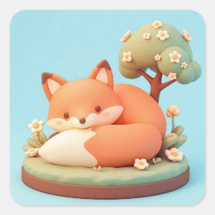 Sticker Carré Renard Rouge en Terre Cuite de Sleepy Round