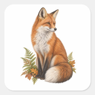 Sticker Carré Renard roux et feuilles de chêne pour un journal d