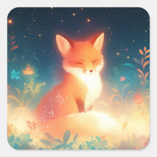 Sticker Carré Renard roux luminescent faisant la sieste dans une