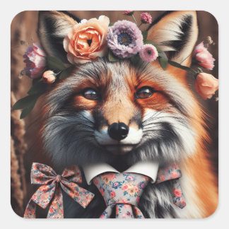 Sticker Carré Renard sauvage portant une cravate mignon