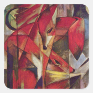 Sticker Carré Renards de Franz Marc, Cubism Abstrait Vintage