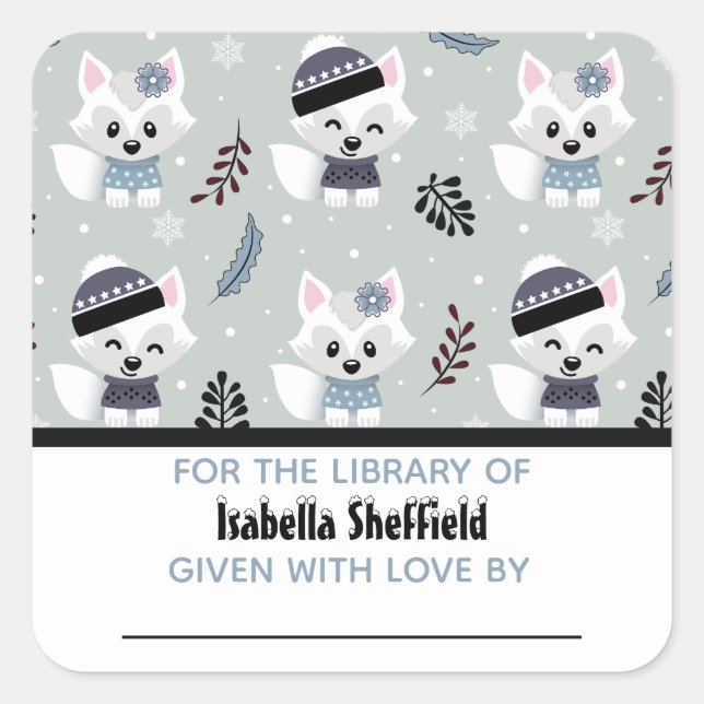 Sticker Carré Renards d'hiver (Devant)