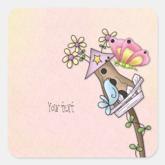 Sticker Carré Rencontre des papillons et des oiseaux à la maison