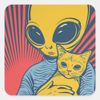 Sticker Carré Rencontres d'Aliens : Hommage à Pop Art avec amiti