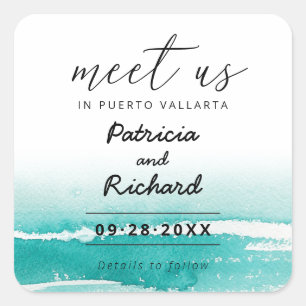 Sticker Carré Rencontrez-Nous À La Destination Mariage Teal Save