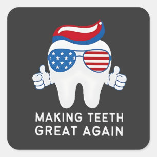 Sticker Carré Rendre les dents plus grandes 4 juillet dentaire