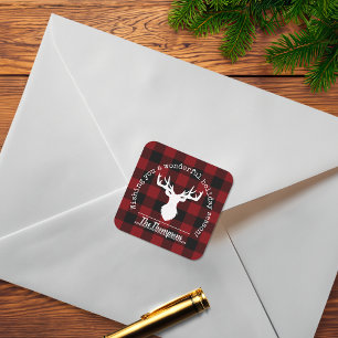 Sticker Carré Renne Rouge et Plaid de Buffalo Noir Noël