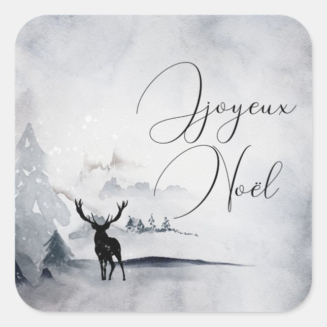 Sticker Carré Rennes dans l'Aquarelle gris sauvage Noël (Devant)