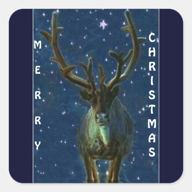 Sticker Carré Rennes de Noël et lacs de neige (Devant)