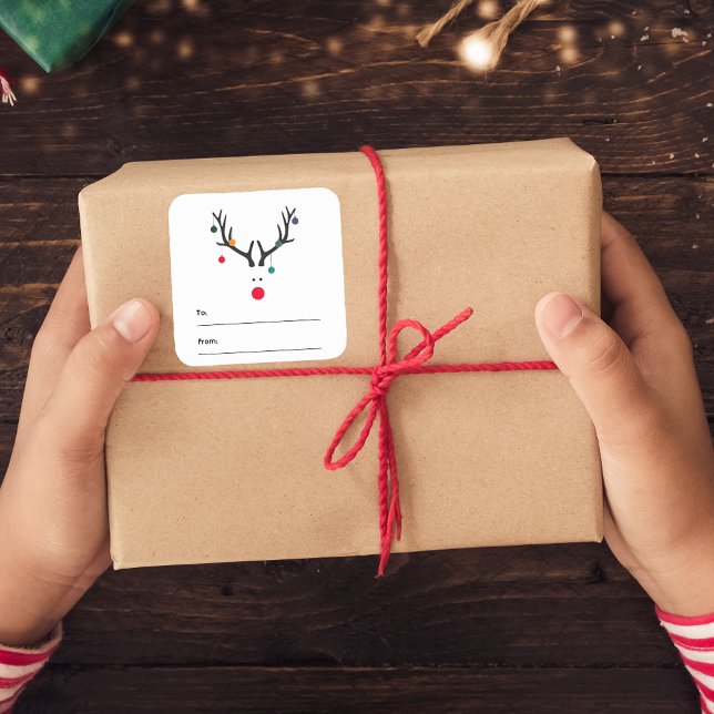 Sticker Carré Rennes de Noël marrant blanc rouge noir (Créateur téléchargé)