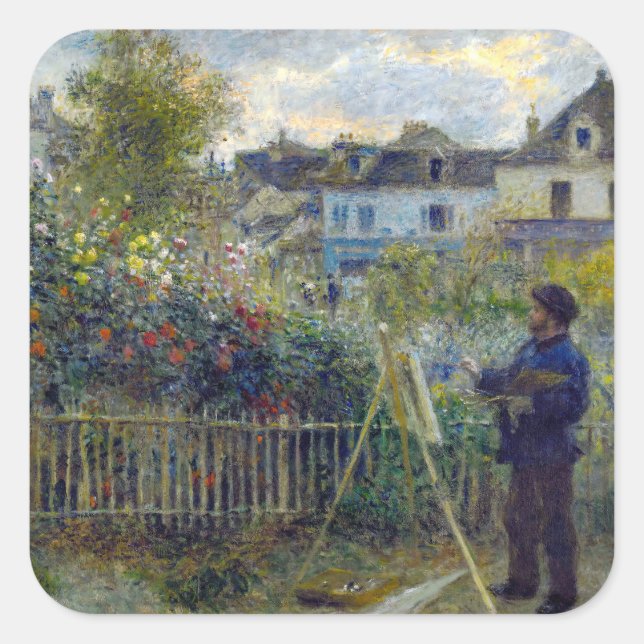 Sticker Carré Renoir - Claude Monet Peinture dans son jardin (Devant)