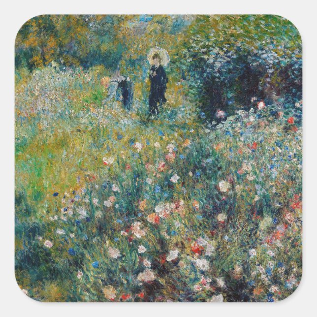 Sticker Carré Renoir - Femme avec un parasol dans un jardin (Devant)