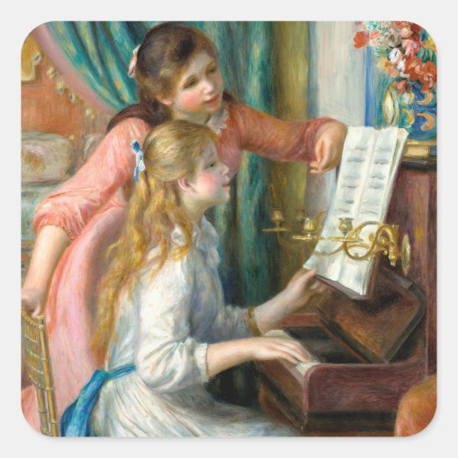 Sticker Carré Renoir Girls at the Piano Impressionism Painting (Devant)