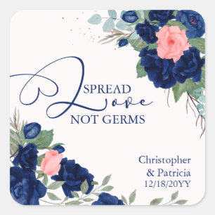 Sticker Carré Répandez l'amour, pas les germes Roses bleues et c