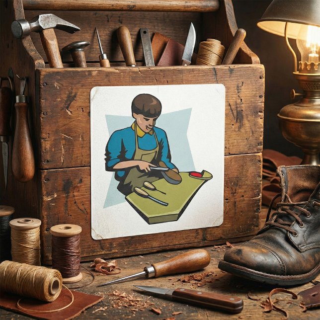 Sticker Carré Réparation de chaussures Cordonnier Cordonnerie Vi (Créateur téléchargé)