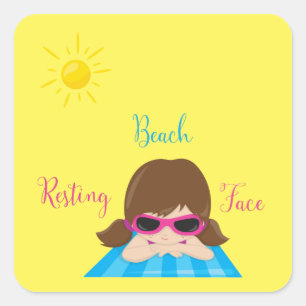 Sticker Carré Repos Beach Face Girl Lunettes de soleil