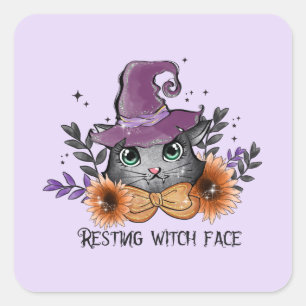 Sticker Carré Repose du visage de sorcière - Chat avec Casquette