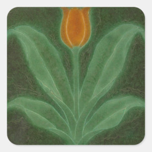 Sticker Carré Repro Jaune Tulipe Verte Art Nouveau Tile