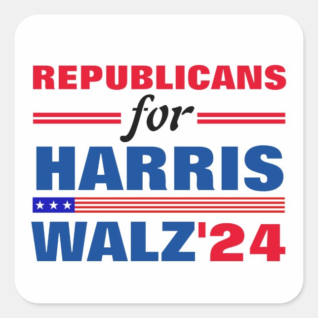 Sticker Carré Républicains pour Harris Walz Red Blue (Devant)