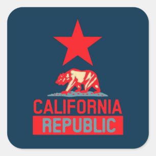 Sticker Carré République de la Californie en décor rouge et bl