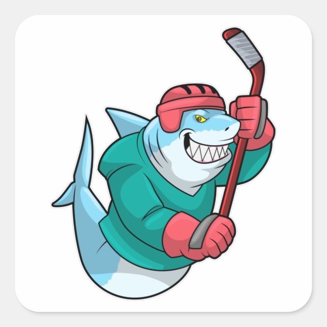 Sticker Carré Requin au hockey sur glace avec bâton de hockey su (Devant)